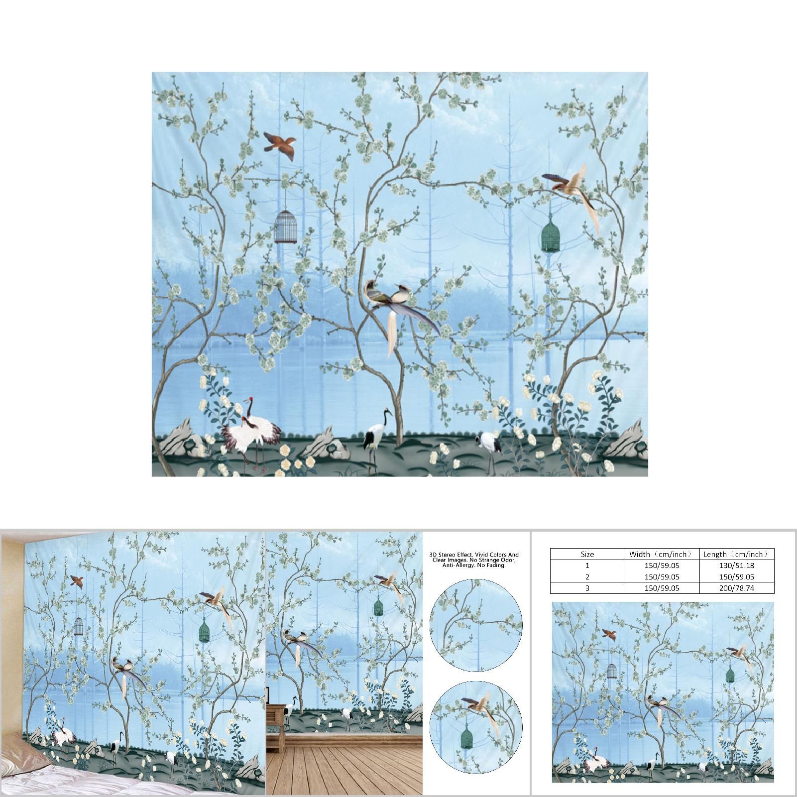 BohemianBlue Flowers And Birds Wall Hanging Bedding Tapestry (150*150CM) view 8
