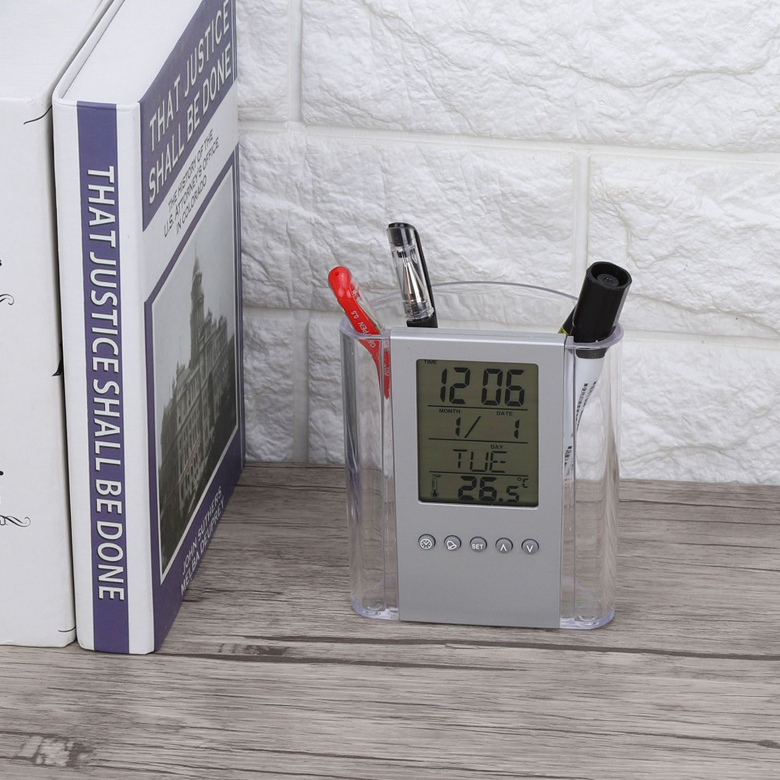 Digital Alarm Clock Temperature Display Table Pencil Holder Case Organizer view 5
