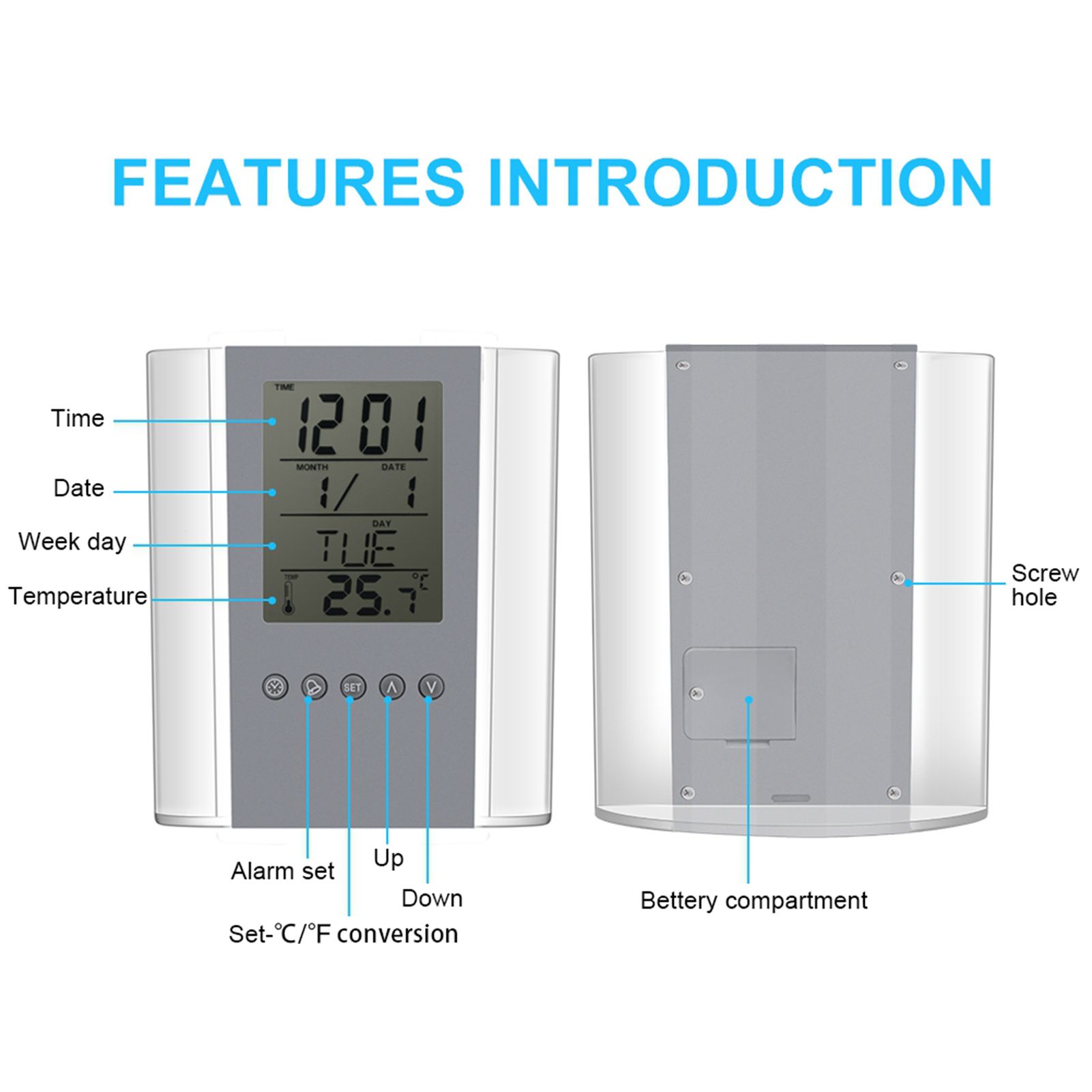 Digital Alarm Clock Temperature Display Table Pencil Holder Case Organizer view 8