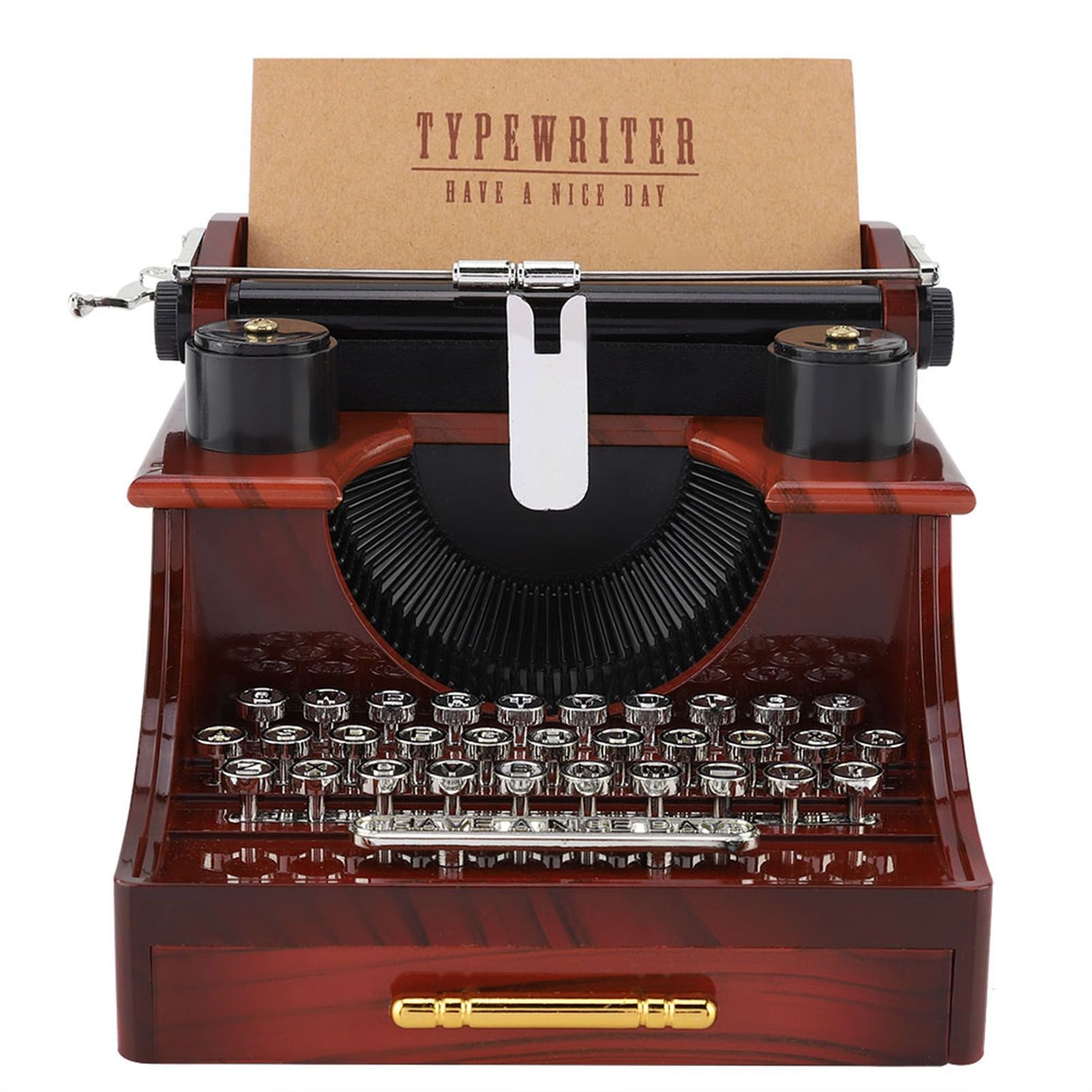Vintage Typewriter Style Mechanical Music Box Gift Jewelry Box with Drawer view 2