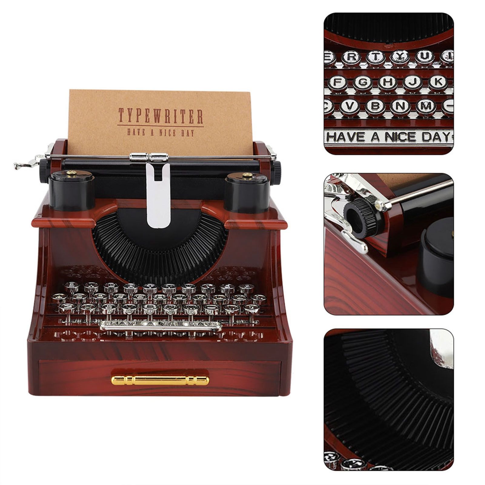 Vintage Typewriter Style Mechanical Music Box Gift Jewelry Box with Drawer view 4