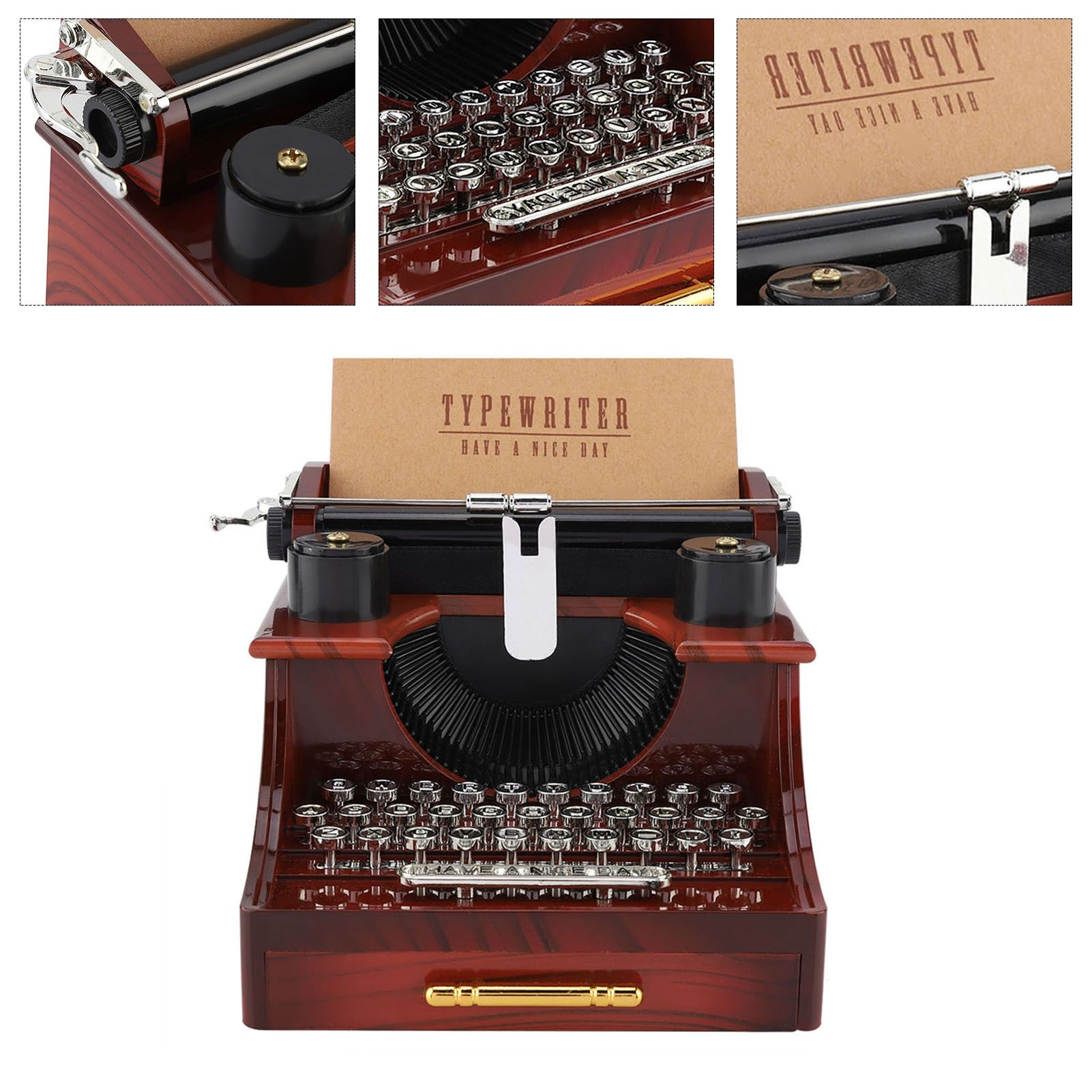 Vintage Typewriter Style Mechanical Music Box Gift Jewelry Box with Drawer view 6
