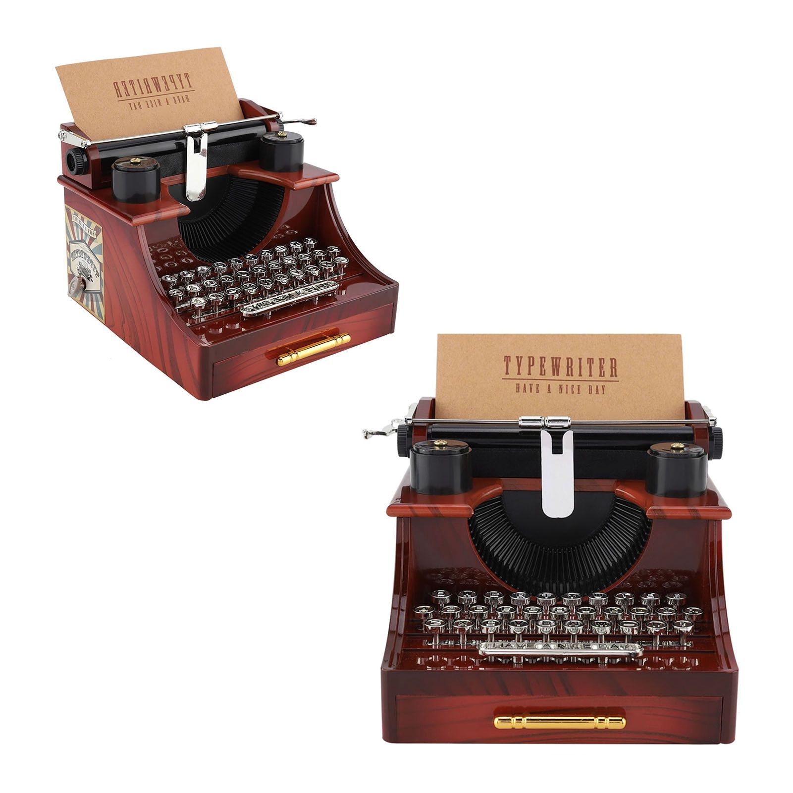 Vintage Typewriter Style Mechanical Music Box Gift Jewelry Box with Drawer view 7
