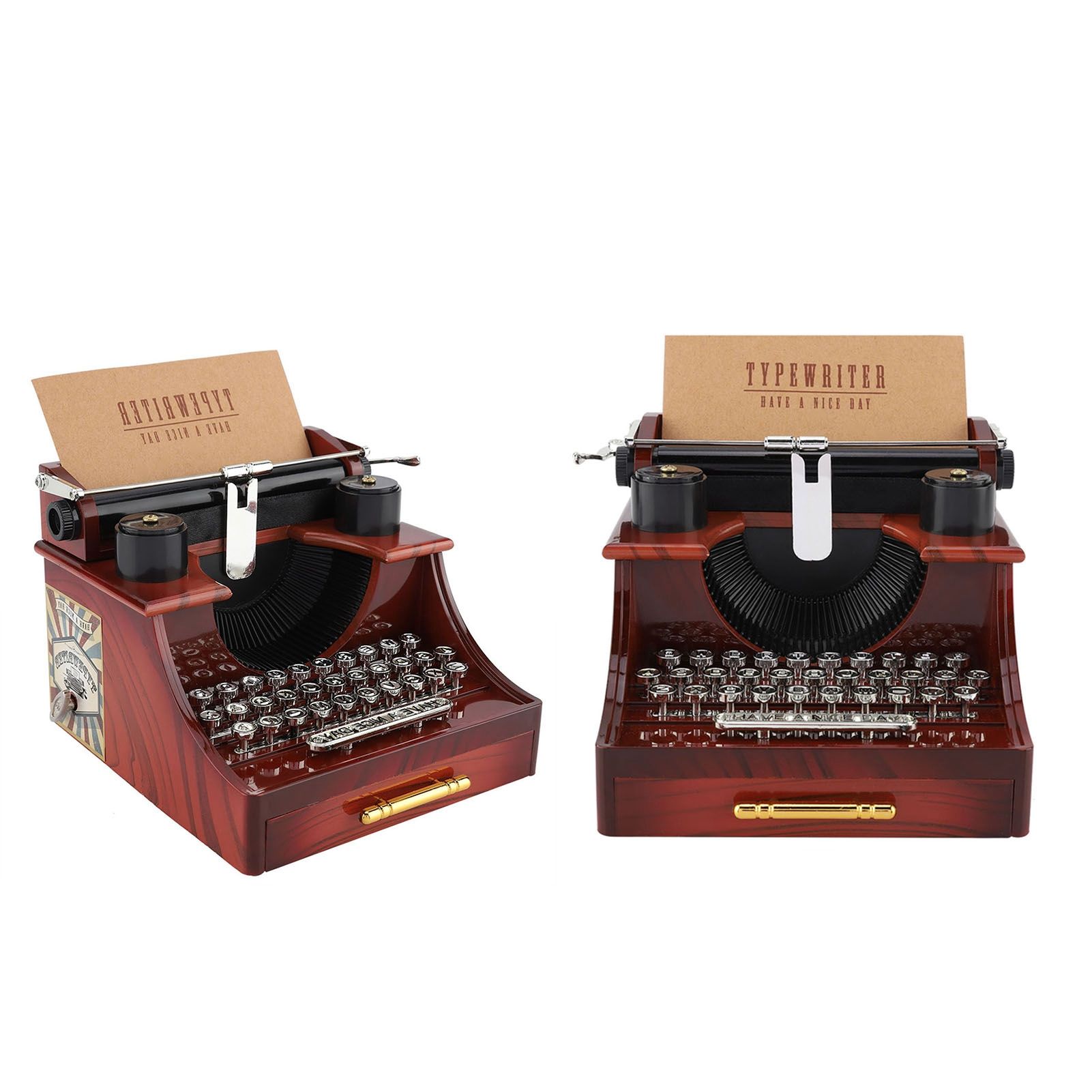 Vintage Typewriter Style Mechanical Music Box Gift Jewelry Box with Drawer view 8