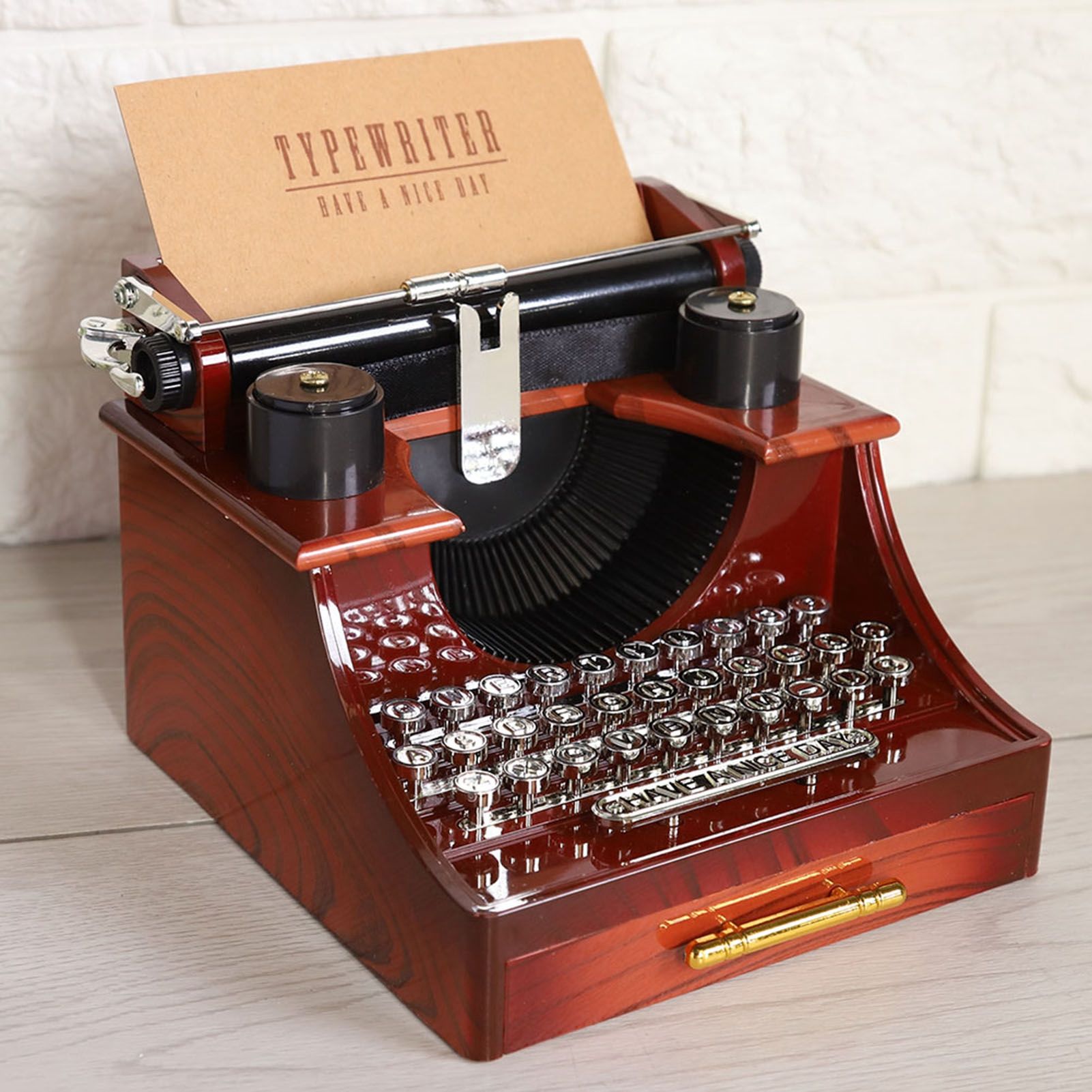 Vintage Typewriter Style Mechanical Music Box Gift Jewelry Box with Drawer view 10