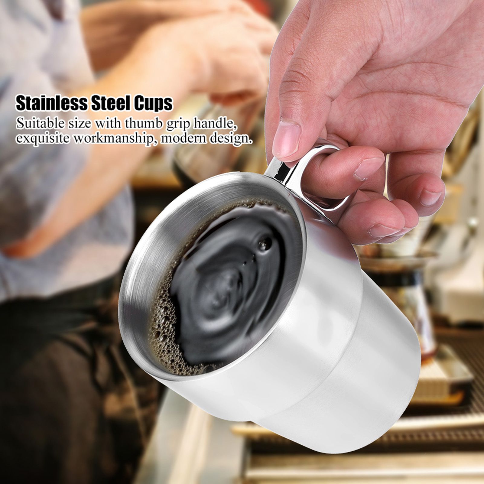 Stainless Steel Cups Water Beer Coffee Drinking Cup with Grip Handle view 6