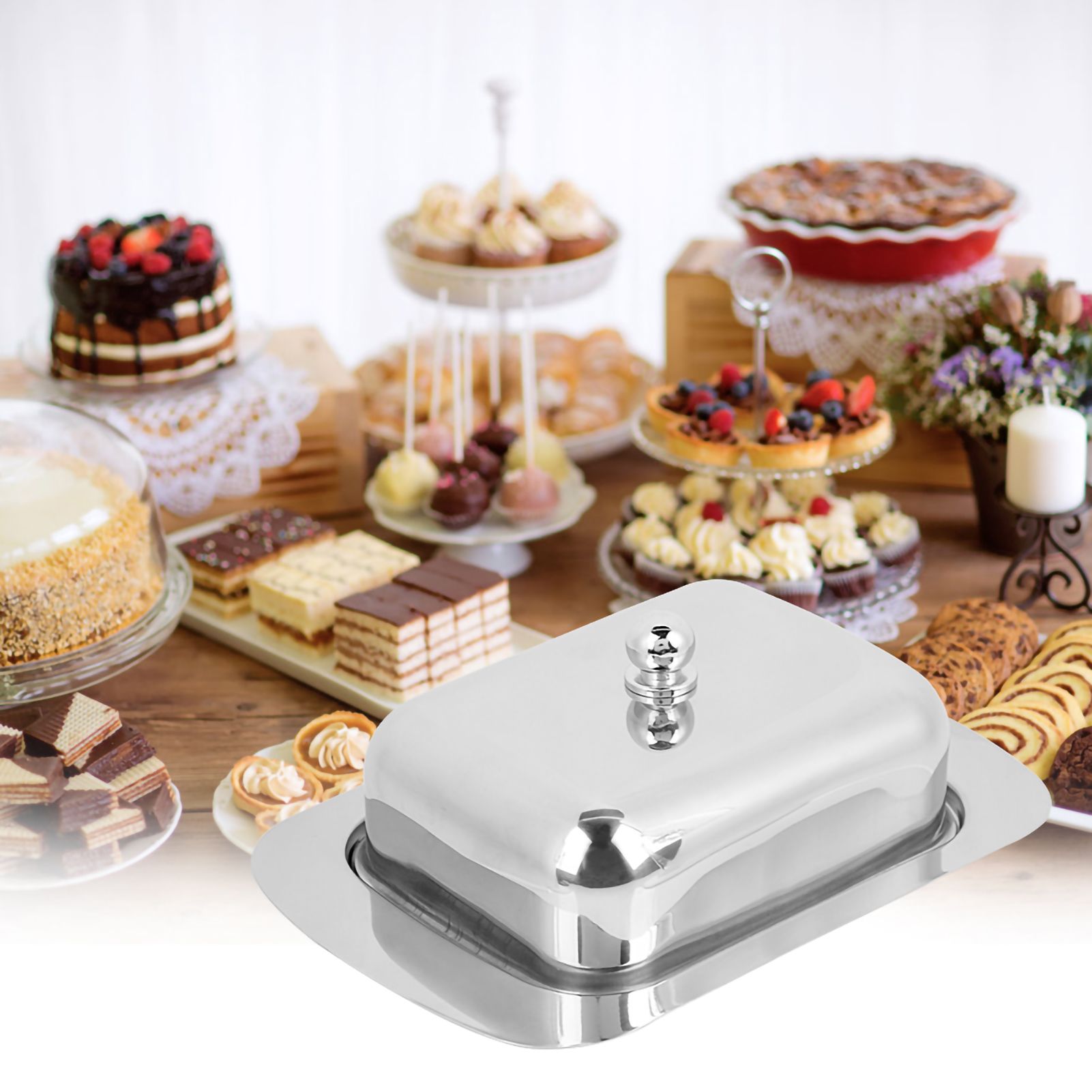 Stainless Steel Butter Cheese Dish Tray Box Food Storage Dessert Container view 6