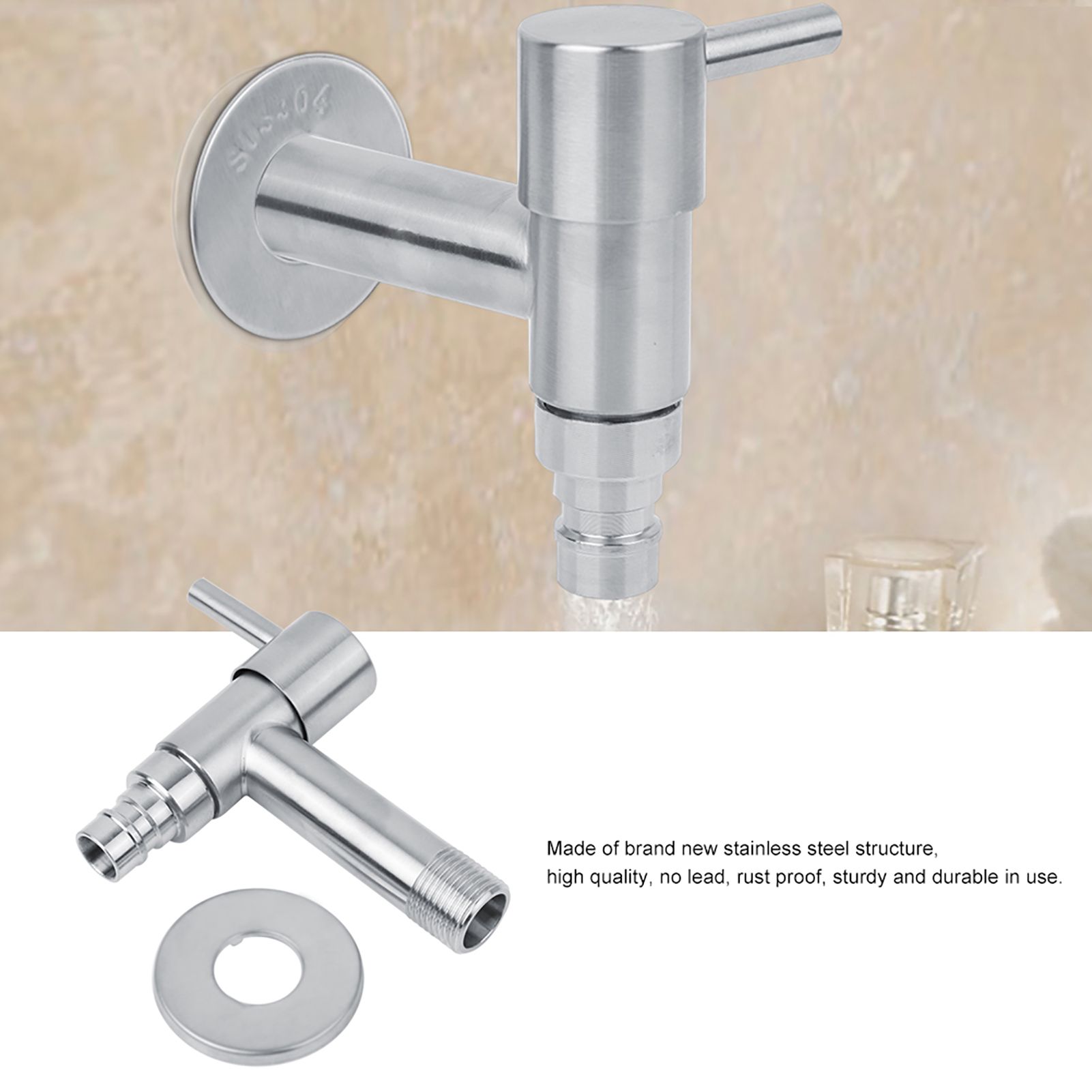 G1/2" Stainless Steel Washing Machine Wall Mounted Water Faucet Mop Pool view 6