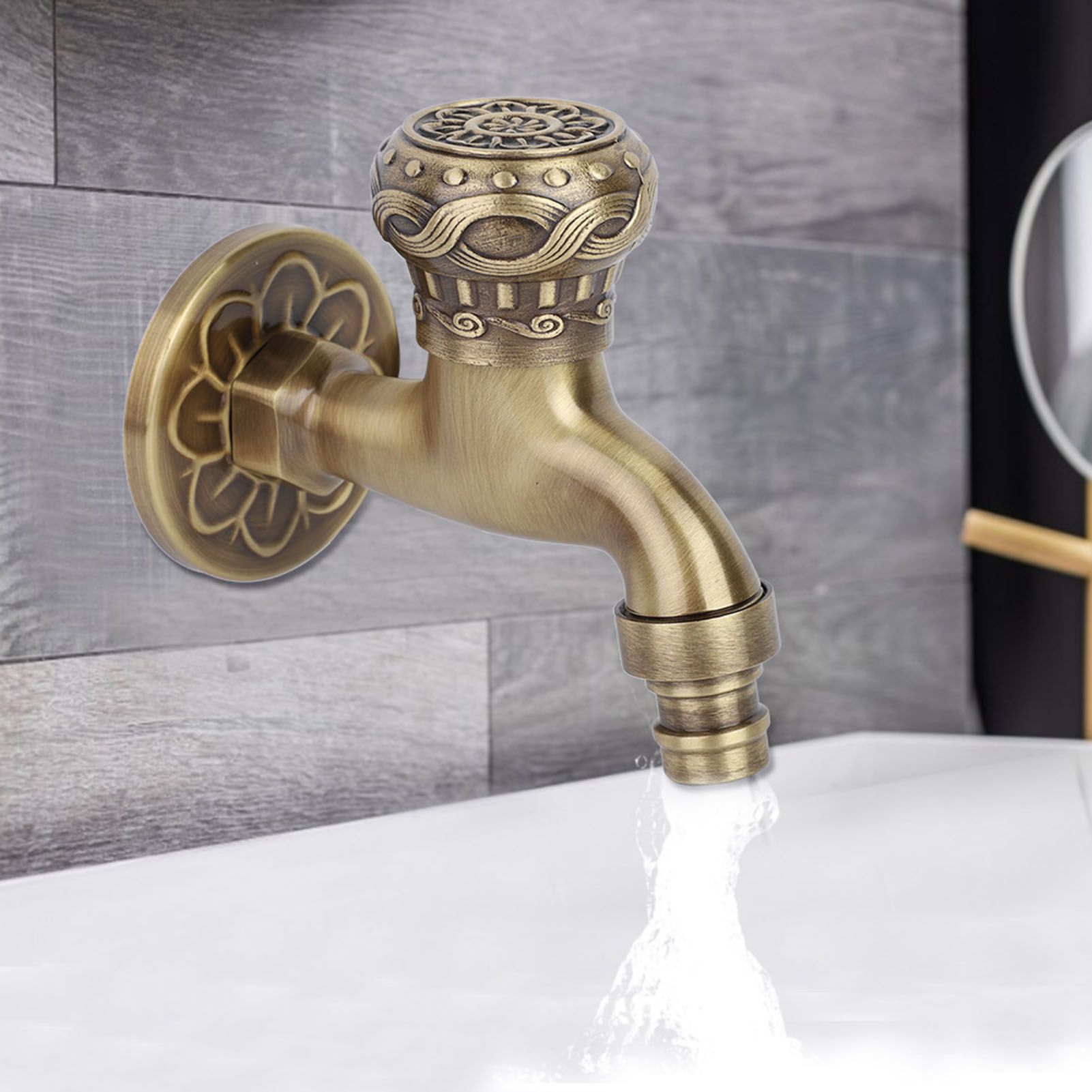 G1/2" Antique Brass Laundry Bathroom Washing Machine Wall Mounted Water Faucet view 4