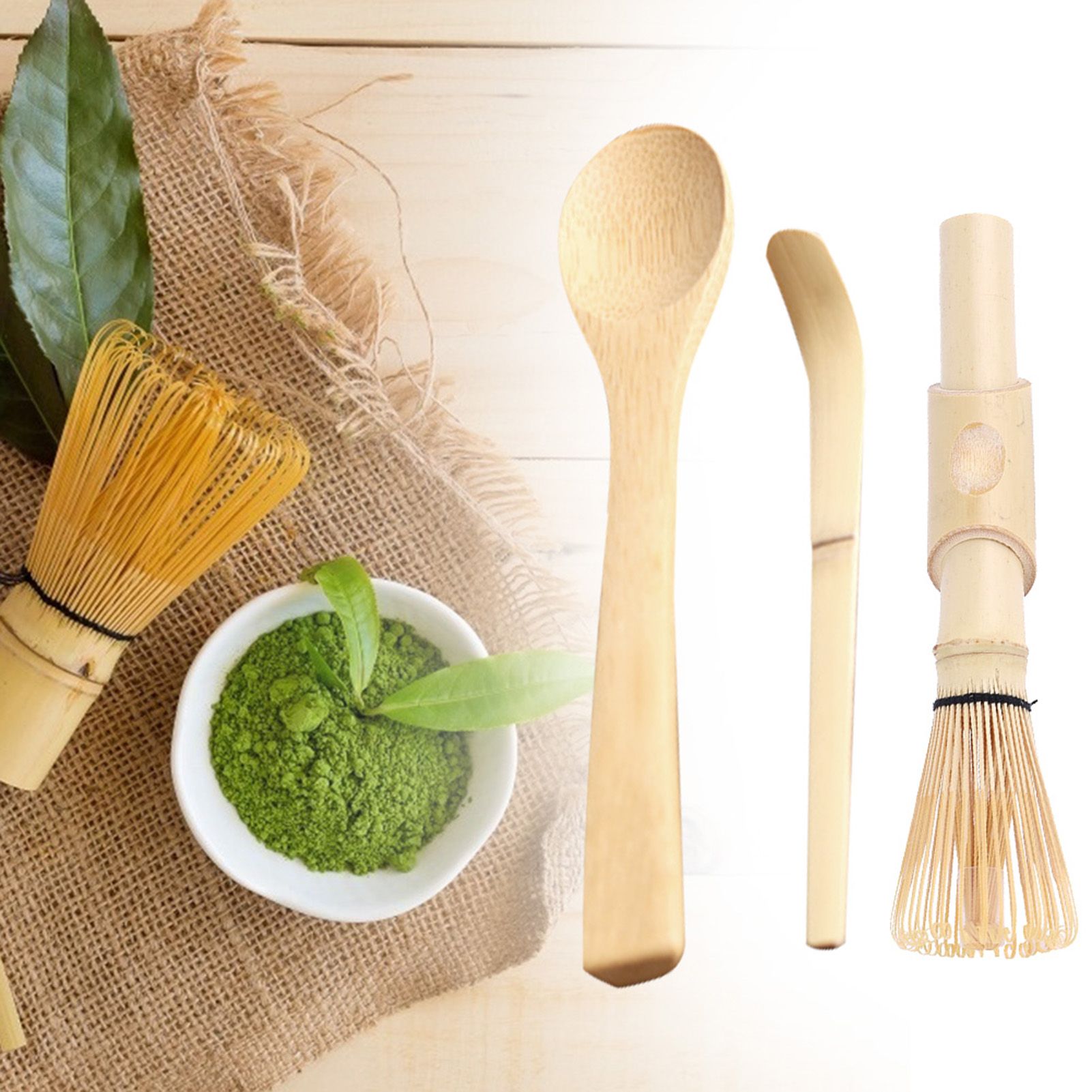 3pcs Bamboo Matcha Making Set Matcha Tea Whisk Hooked Bamboo Scoop Chashaku view 3