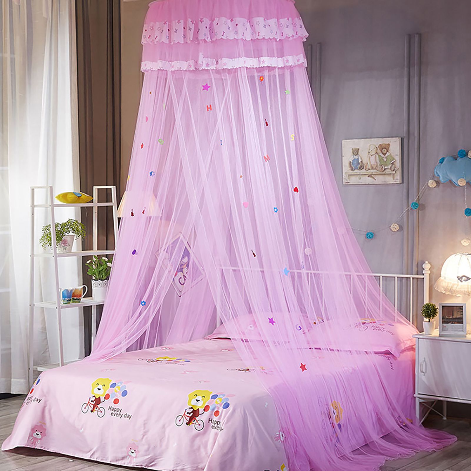 Round Canopy Lace Princess Style Mosquito Net Bed Curtain for Children Bed (Pink) view 3