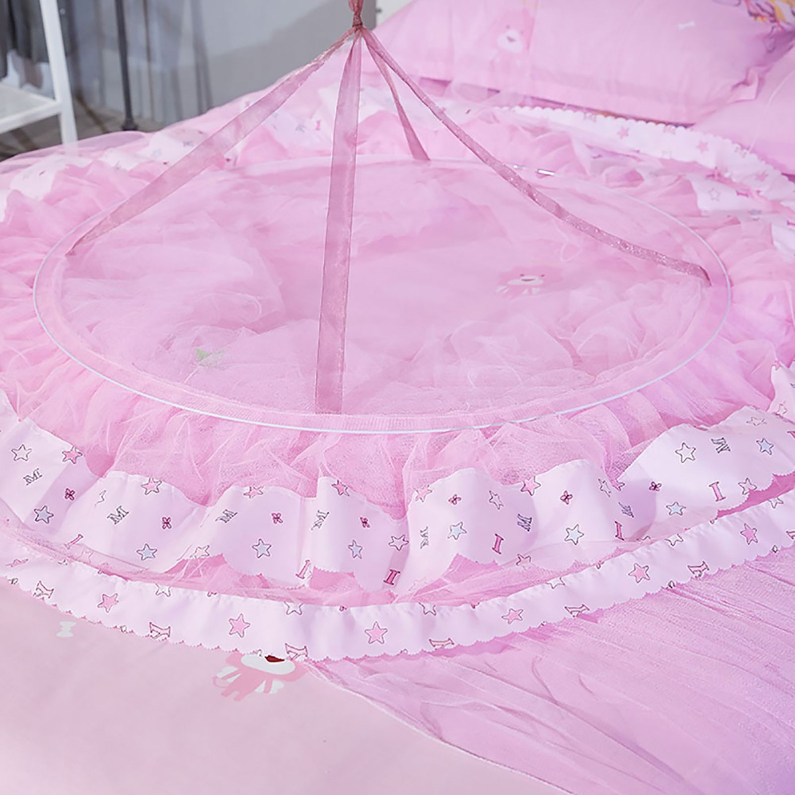 Round Canopy Lace Princess Style Mosquito Net Bed Curtain for Children Bed (Pink) view 7