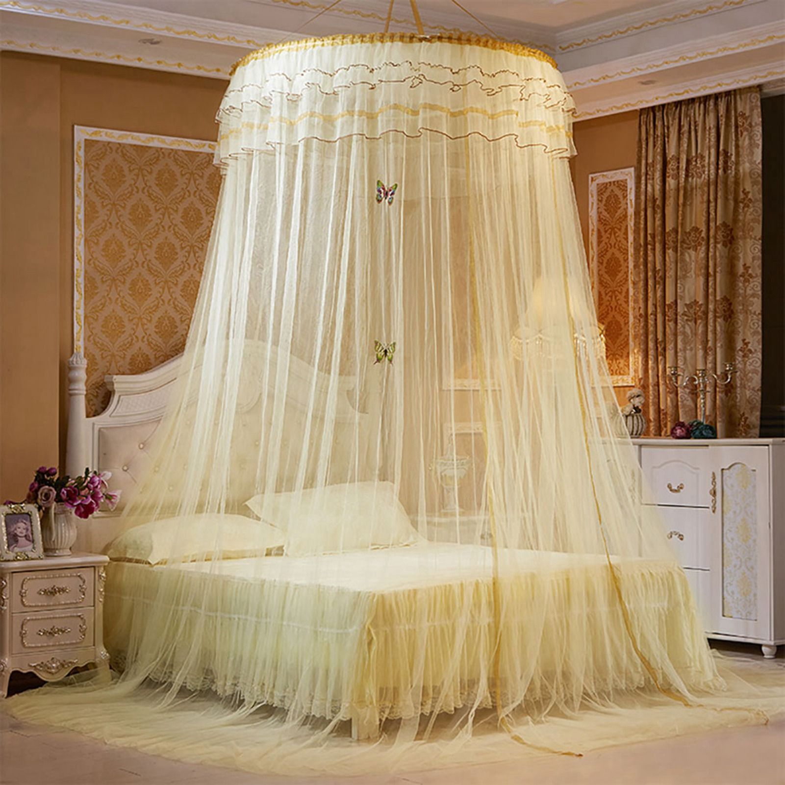Breathable Round Canopy Lace Princess Style Mosquito Net Bed Curtain Netting — image 1