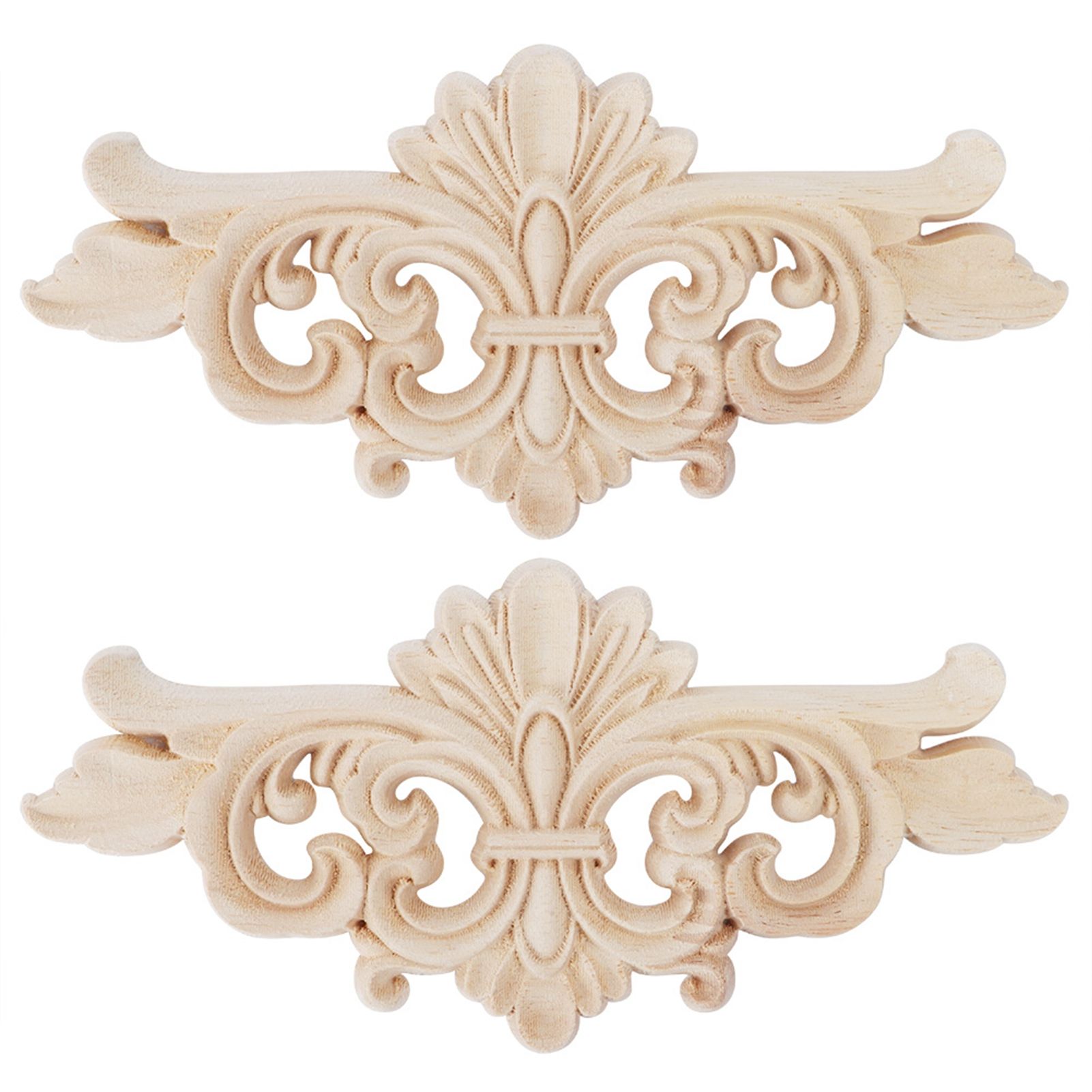 2Pcs Flower Carved Long Onlay Applique Carving Decal Furniture Decoration (#1 view 2