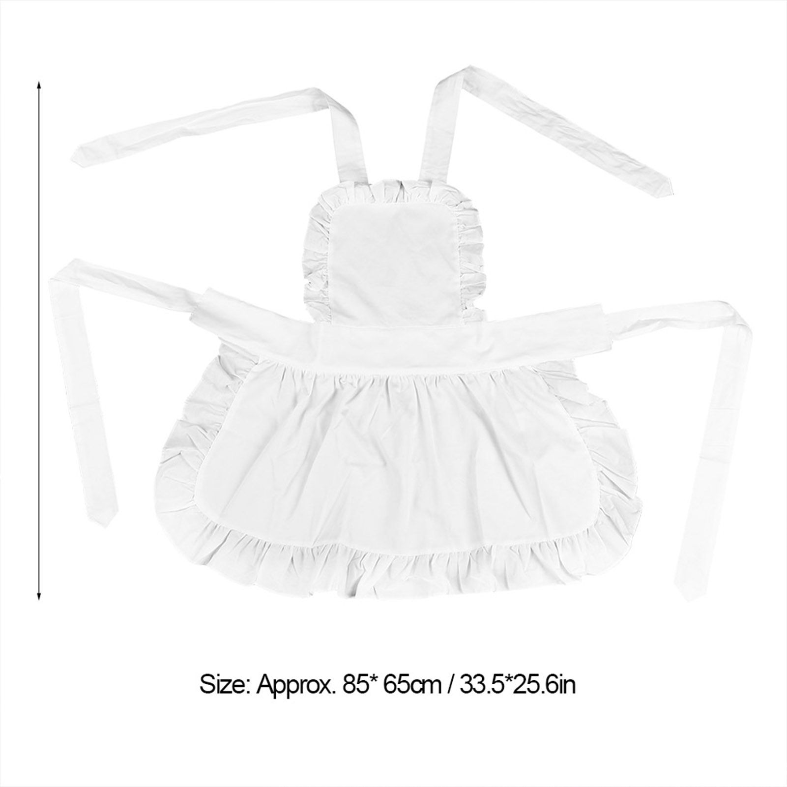 White Cotton Women Maid Apron Ruffle Hem Kitchen Solid Color Apron view 10