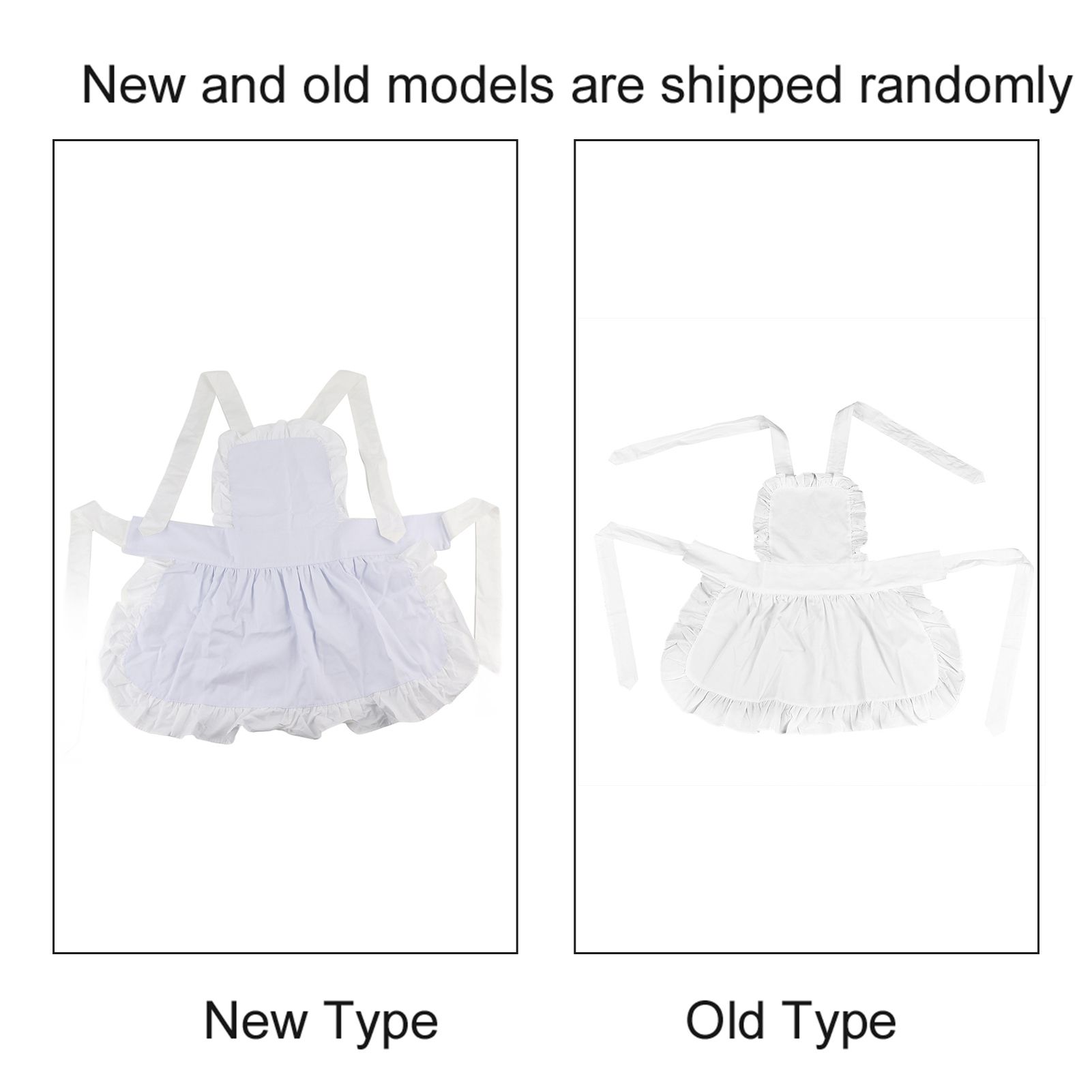 White Cotton Women Maid Apron Ruffle Hem Kitchen Solid Color Apron view 12