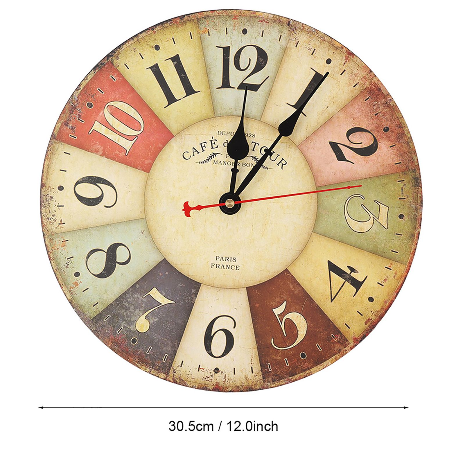 12" Home Decor Clock Colorful Retro Style Silent Non Ticking Quartz Wall Clock view 10