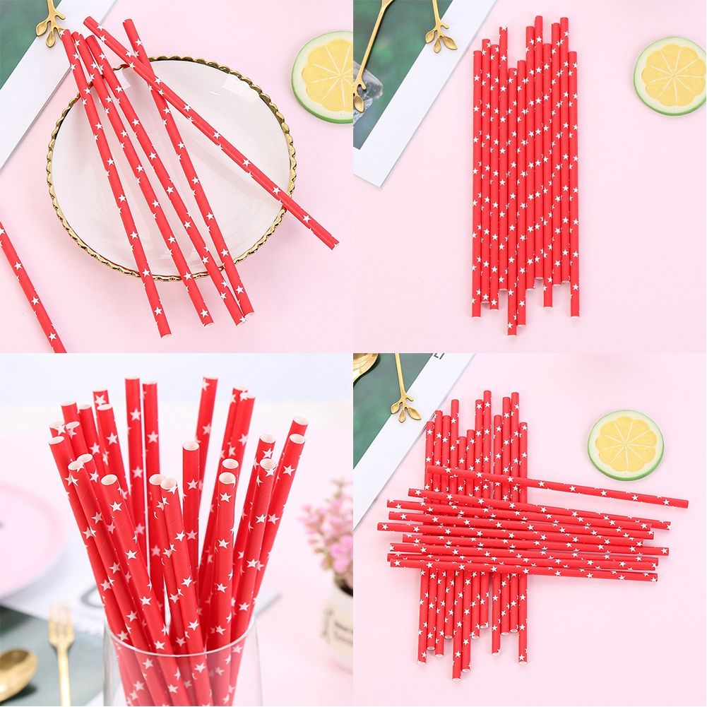 25Pcs Disposable Drinking Paper Straws Star Pattern Party Festival Wedding