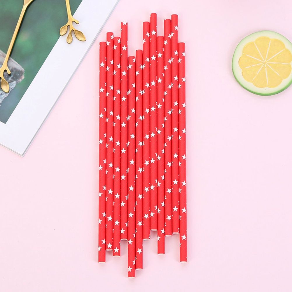 25Pcs Disposable Drinking Paper Straws Star Pattern Party Festival Wedding view 3