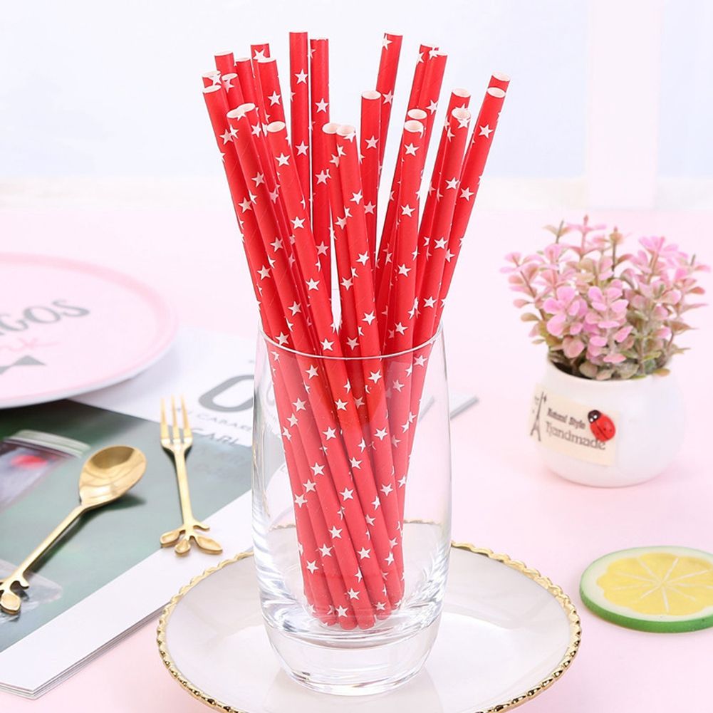 25Pcs Disposable Drinking Paper Straws Star Pattern Party Festival Wedding view 4
