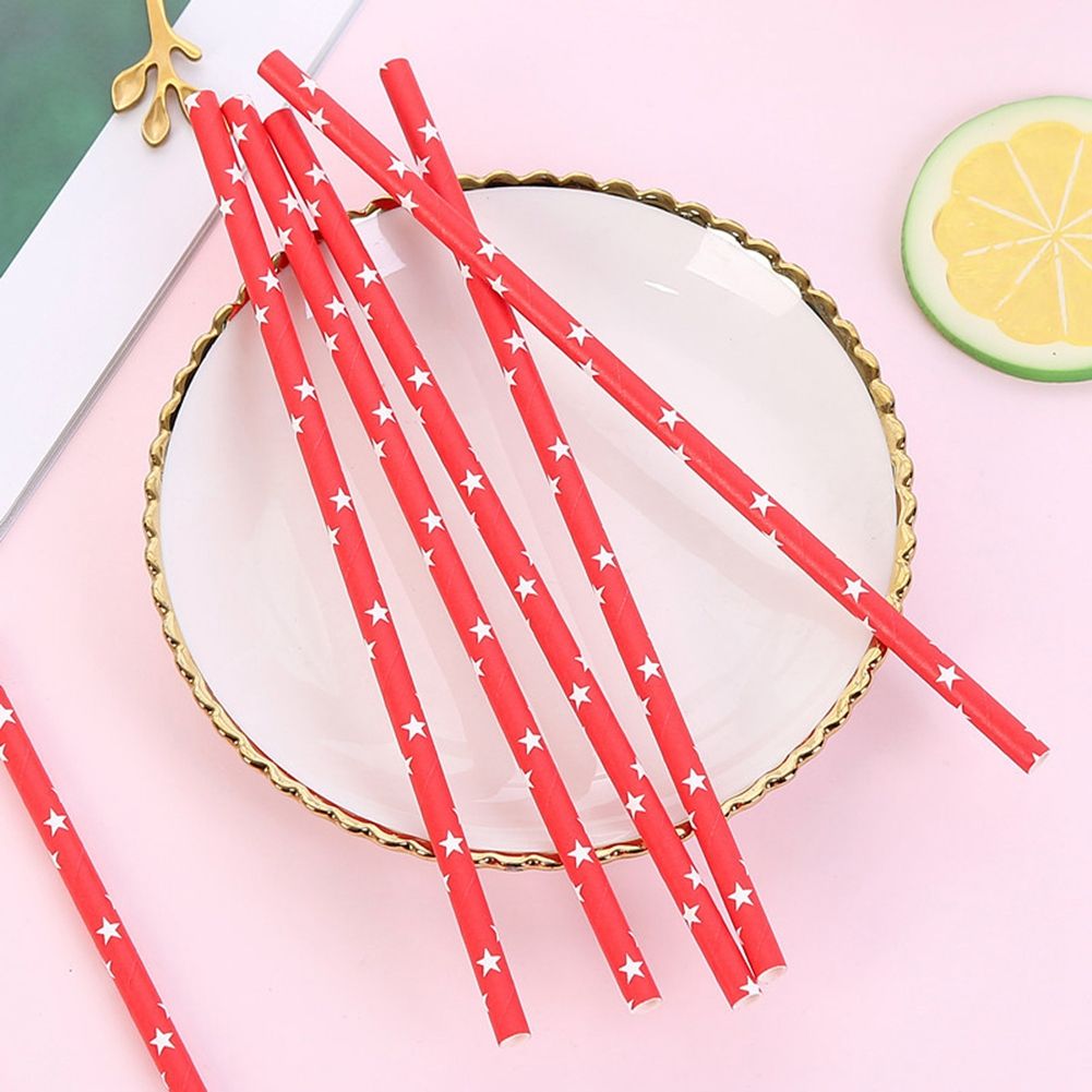 25Pcs Disposable Drinking Paper Straws Star Pattern Party Festival Wedding view 5