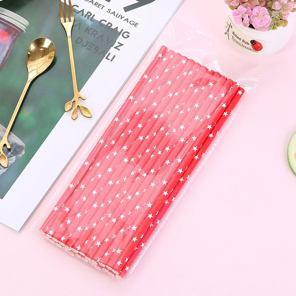 25Pcs Disposable Drinking Paper Straws Star Pattern Party Festival Wedding view 6