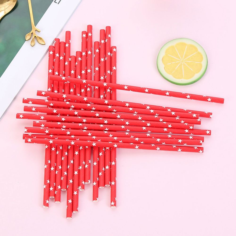 25Pcs Disposable Drinking Paper Straws Star Pattern Party Festival Wedding view 7