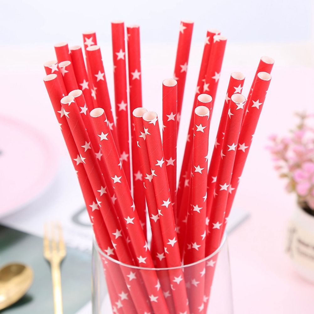 25Pcs Disposable Drinking Paper Straws Star Pattern Party Festival Wedding view 8