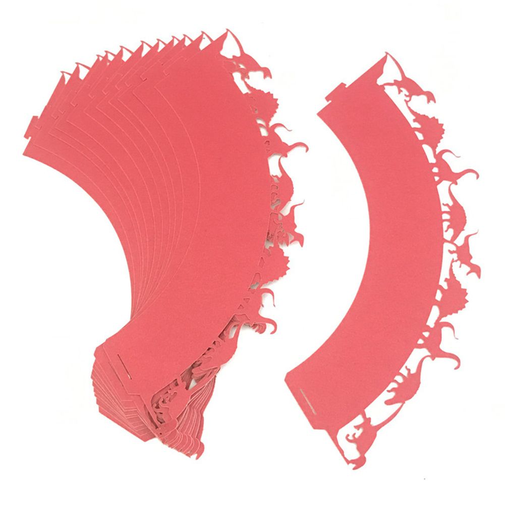 12Pcs Dinosaur Cupcake Liners Muffin Paper Cups Baking Cups for Wedding Party(Red) view 2