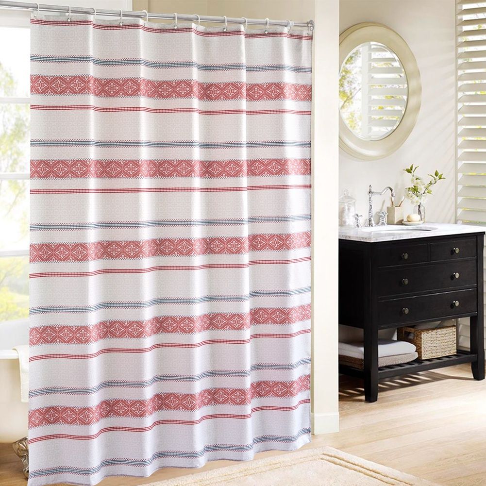 Polyester Striped Painting Shower Bath Curtain Waterproof Bathroom Curtain (S) view 5