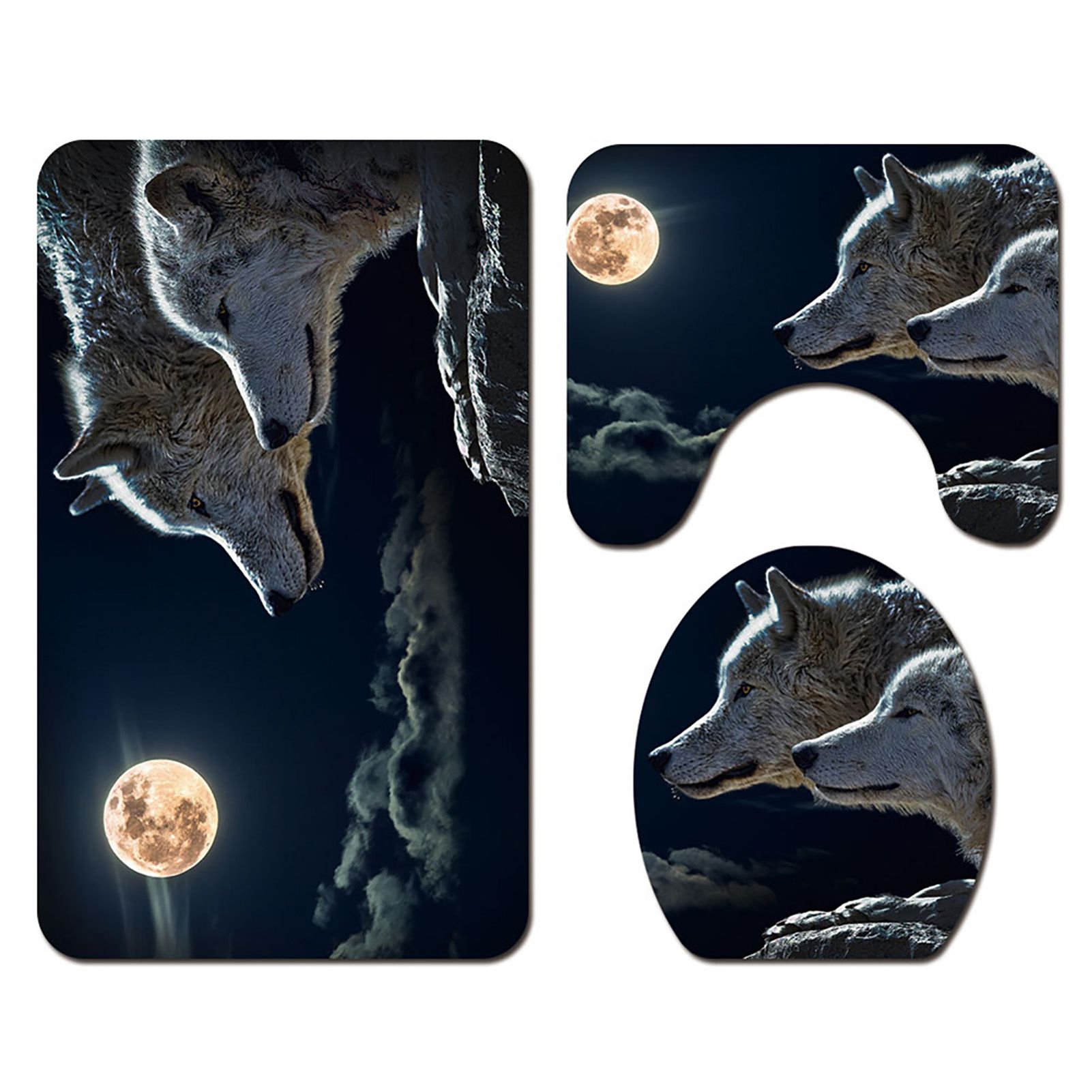 3PCS Night Theme Shower Waterproof Non Slip Bathroom Mat Rug Toilet Lid Cover Set view 2