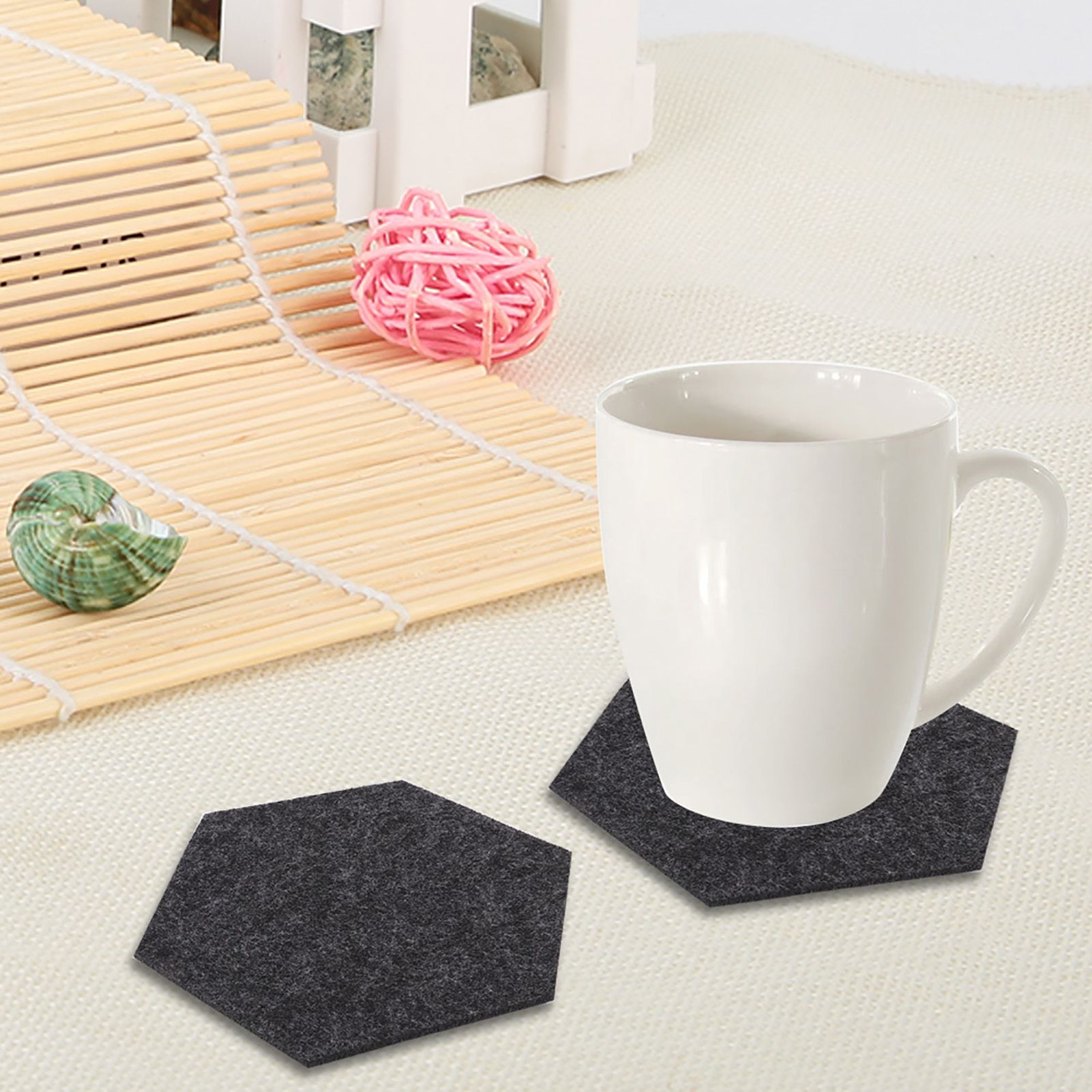 10PCS/Set Felt Fabric Cup Hexagon Mat Drink Coaster Beer Coffee Placemat view 3
