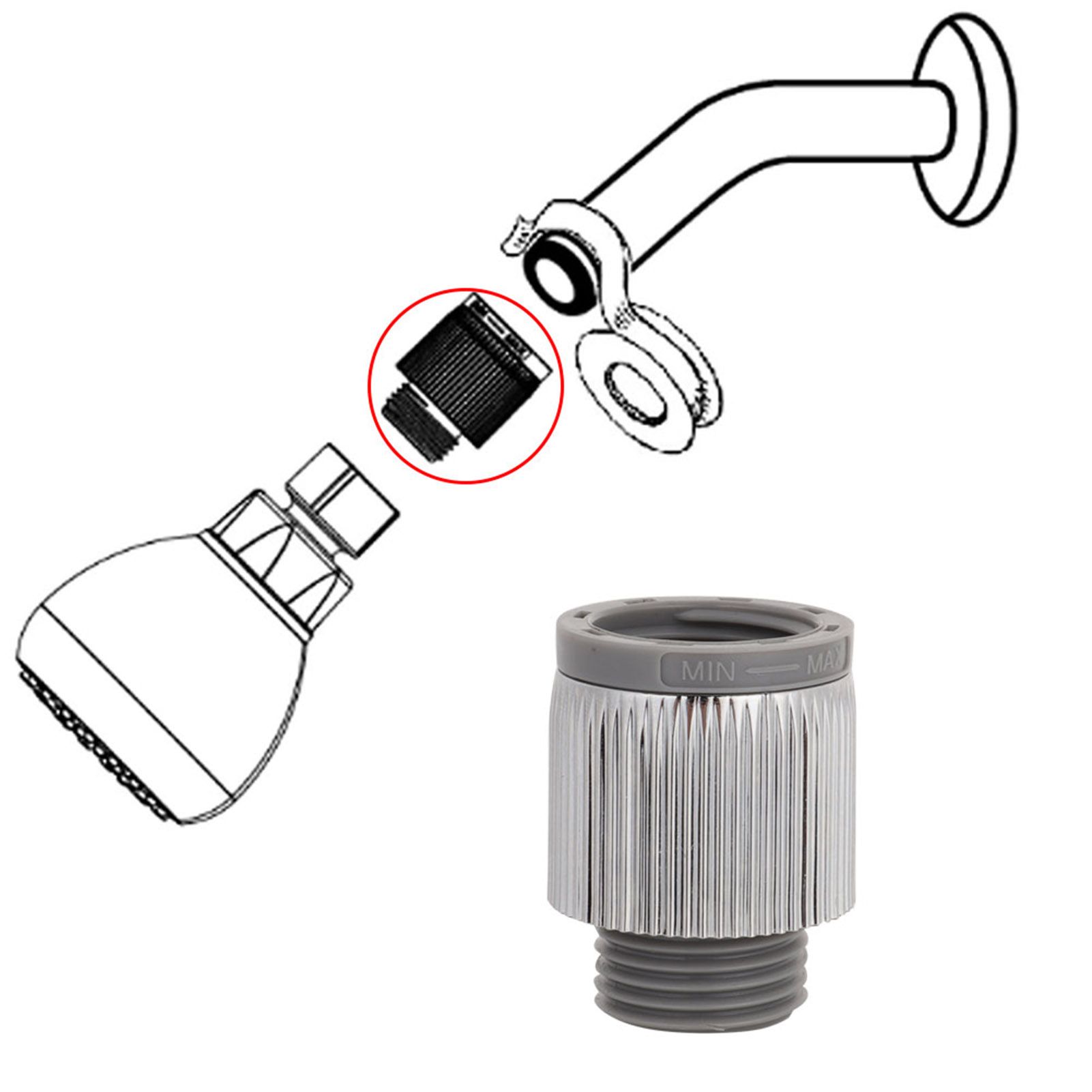 Screw in Shower Head Water Flow Pressure Adjustment Regulator Bathroom Accessory view 5