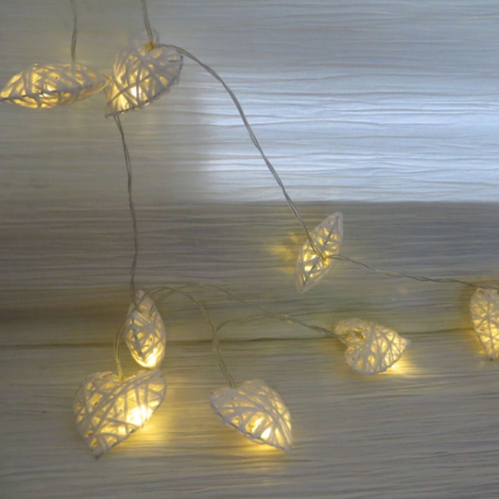 10LED Warm Romantic Heart Shaped Rattan Ball Ornament Light String Home Party