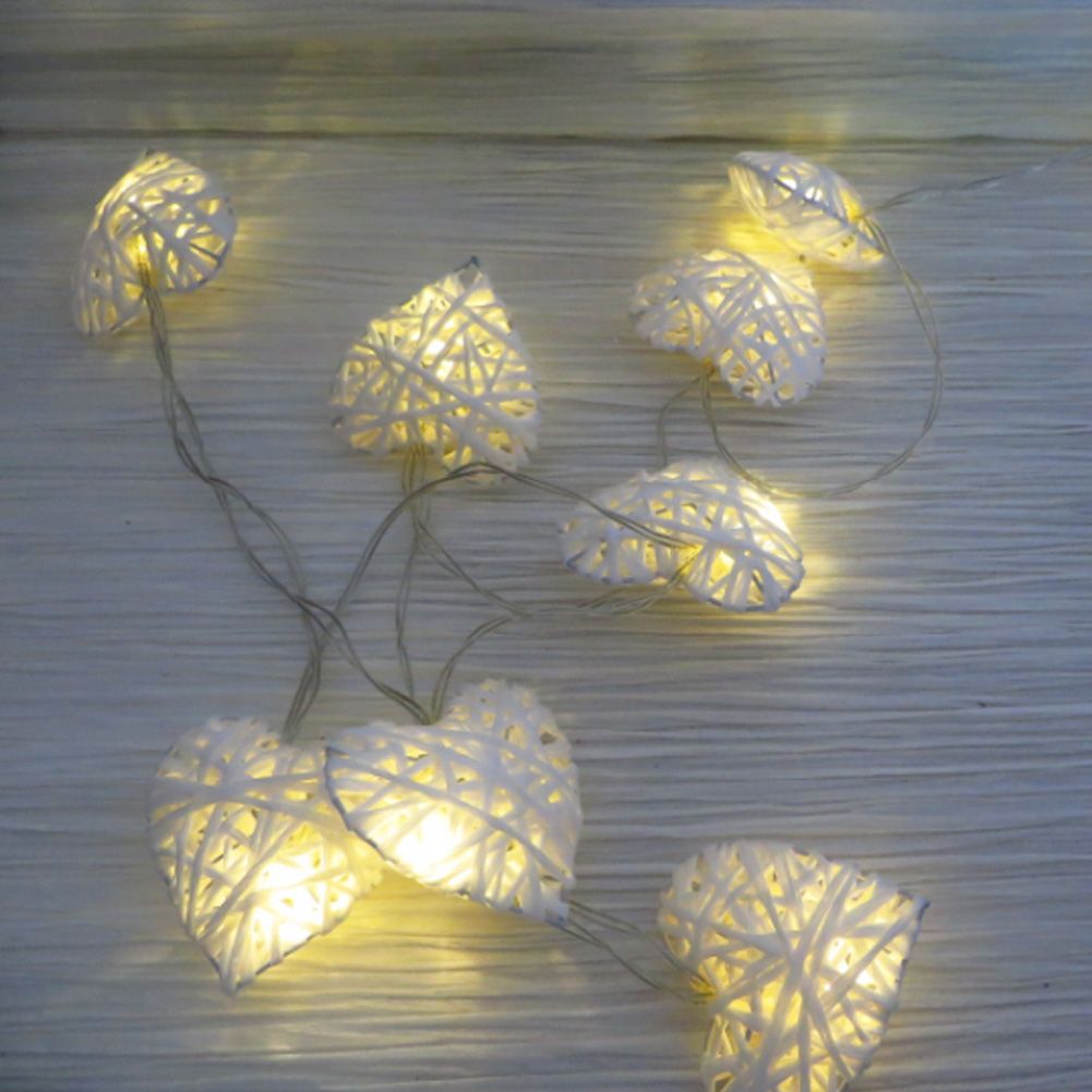 10LED Warm Romantic Heart Shaped Rattan Ball Ornament Light String Home Party view 3