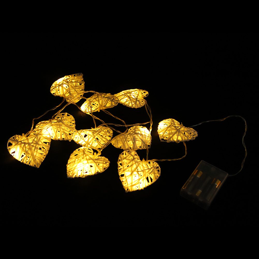 10LED Warm Romantic Heart Shaped Rattan Ball Ornament Light String Home Party view 5