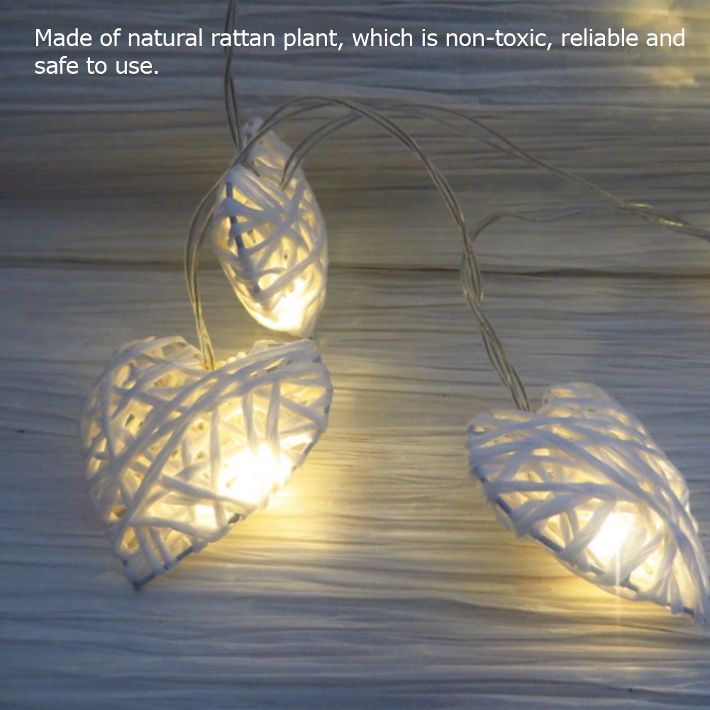 10LED Warm Romantic Heart Shaped Rattan Ball Ornament Light String Home Party view 8