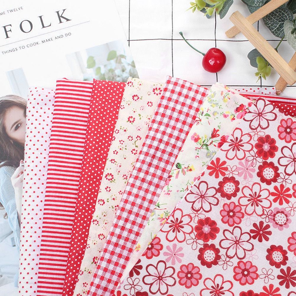 7pcs Cotton Fabric Square Flower Pre cut DIY Patchwork Cloth Red Flower