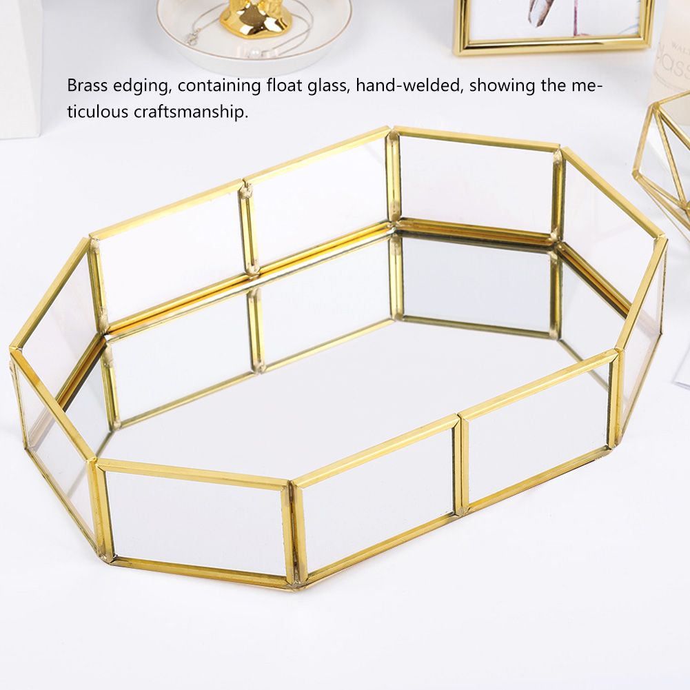 Vintage Makeup Jewelry Organizer Mirrored Glass Tray Home Decorative (Small Size) view 9