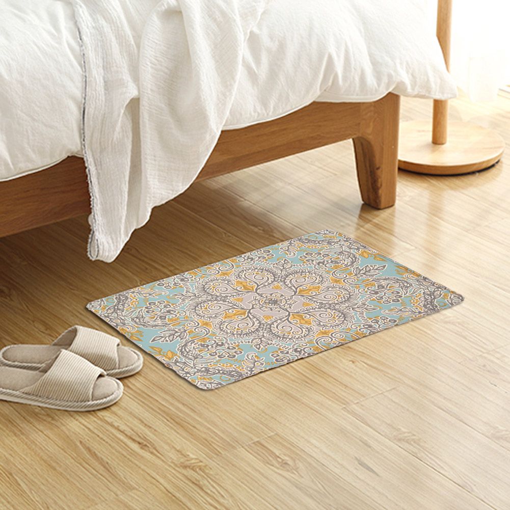 Retro Flower Style Soft Flannel Doormat Kitchen Mat Anti Slip Water Absorb view 6