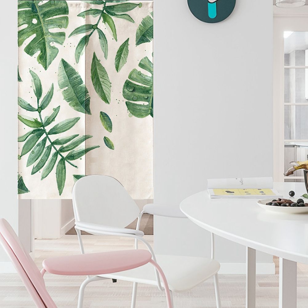 Japanese Style Green Leaves Printed Kids Doorway Curtain Bedroom Divider view 5