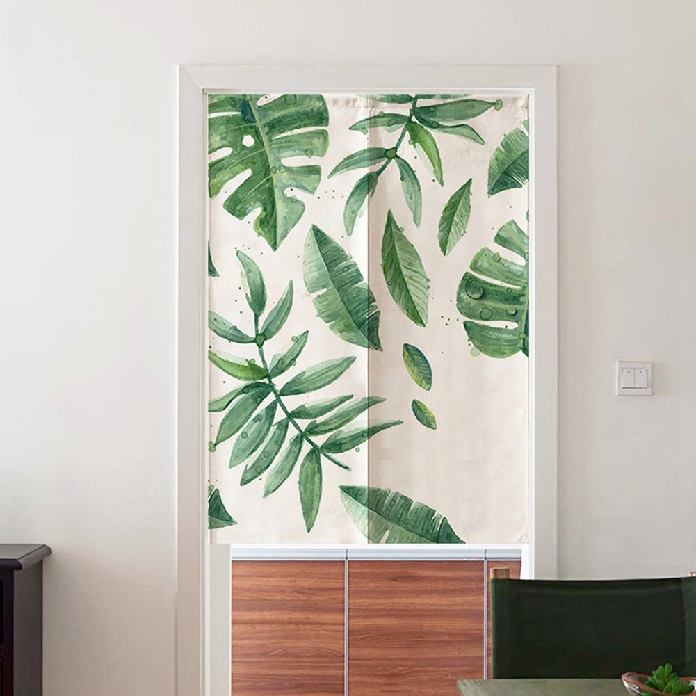 Japanese Style Green Leaves Printed Kids Doorway Curtain Bedroom Divider view 6