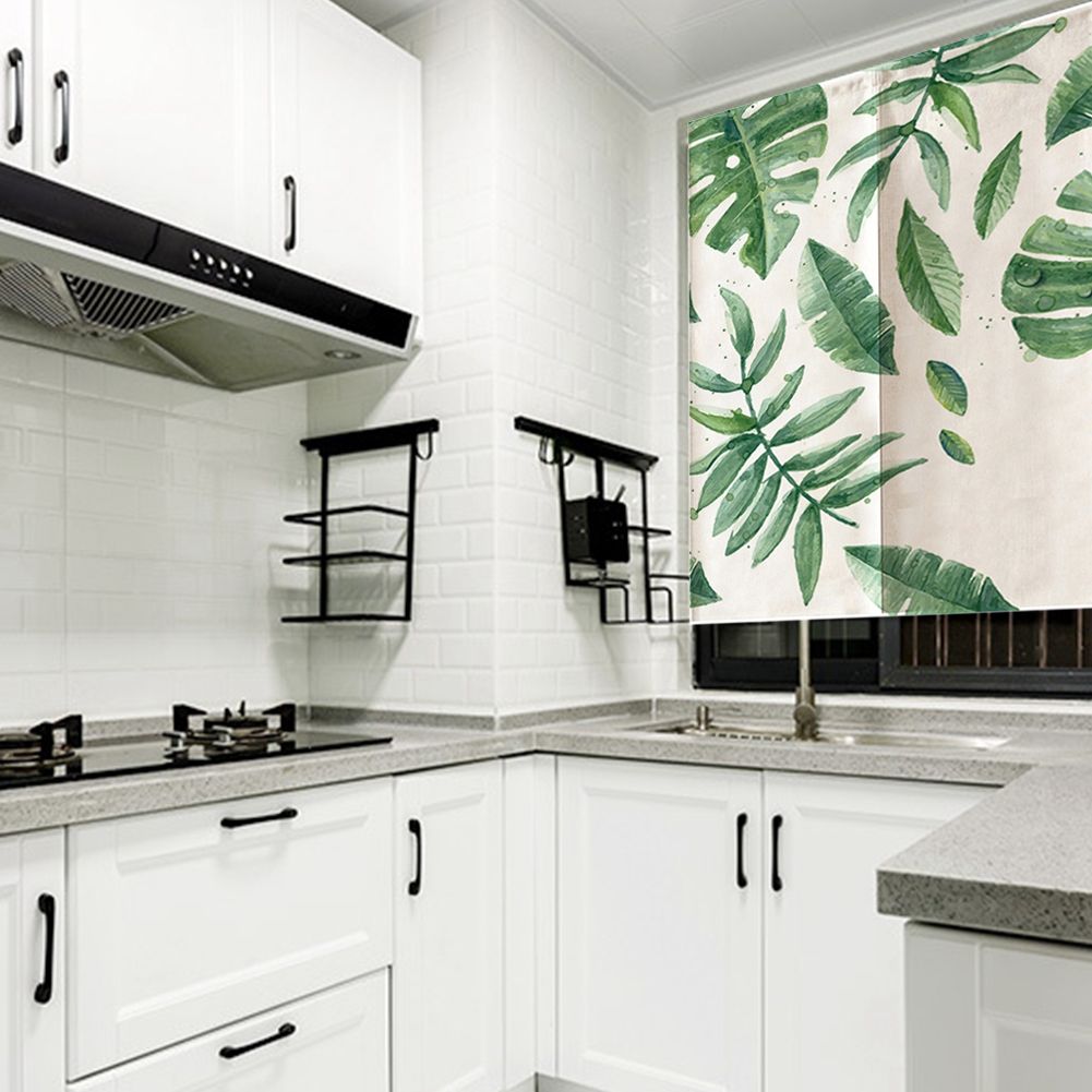 Japanese Style Green Leaves Printed Kids Doorway Curtain Bedroom Divider view 7
