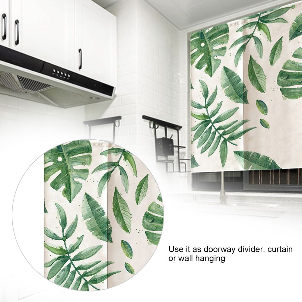 Japanese Style Green Leaves Printed Kids Doorway Curtain Bedroom Divider view 9