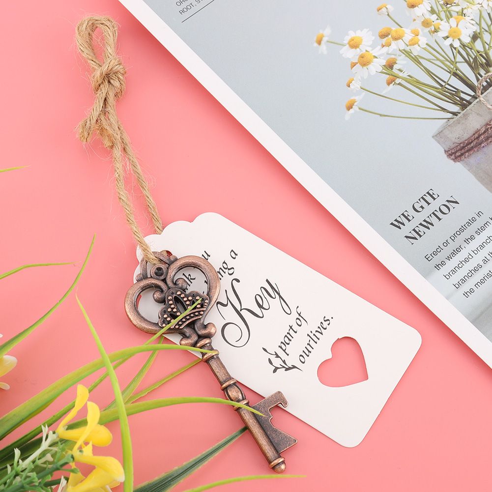 Key shaped Bottle Opener with Tag Card Twine for Wedding Guests Gift Party view 5