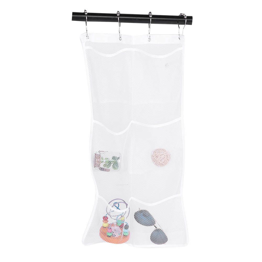 Bathroom Over the Door Hanging Mesh Pockets Storage Bag Holder with Hooks view 3