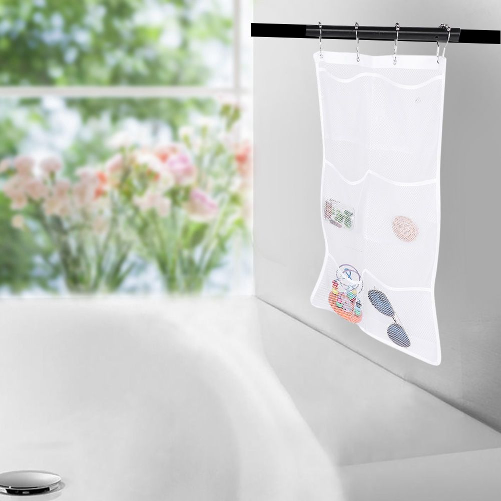 Bathroom Over the Door Hanging Mesh Pockets Storage Bag Holder with Hooks view 4