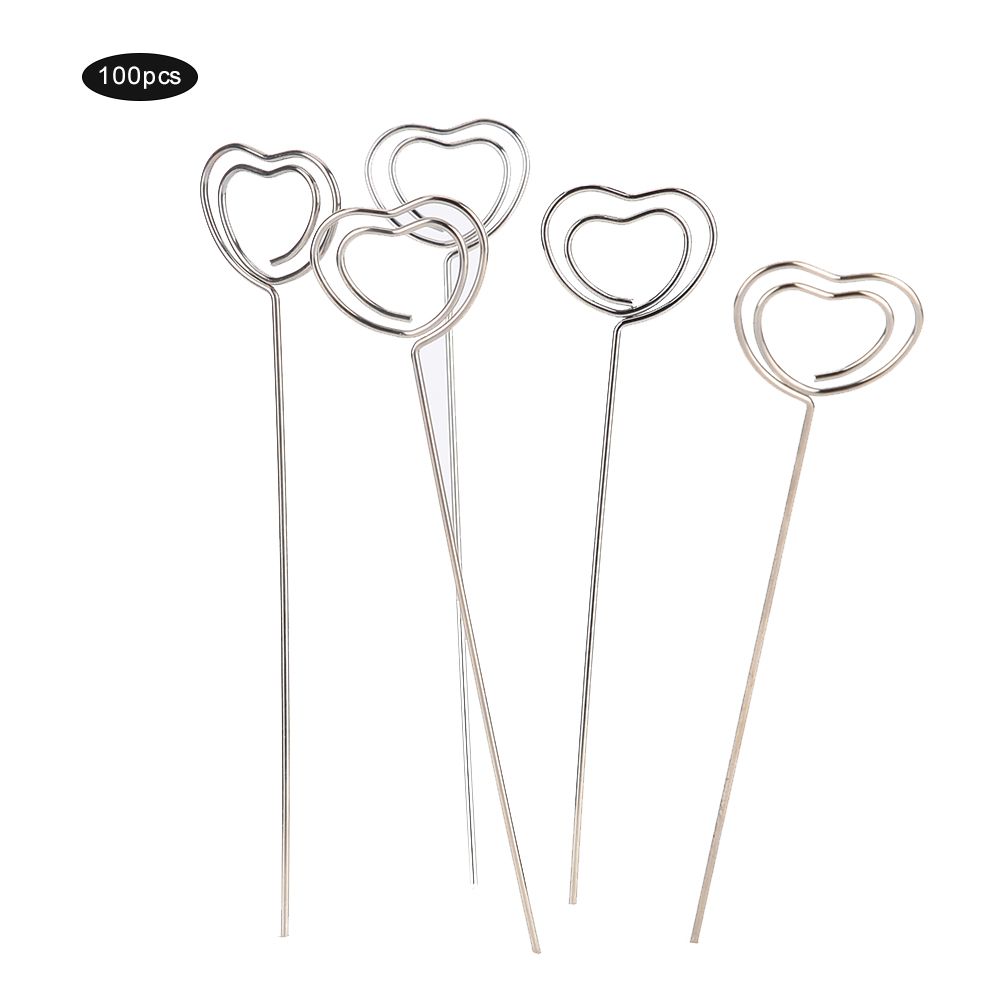 100Pcs Love Heart Shape Metal Wire Memo Card Picture Paper Note Display Clip view 2