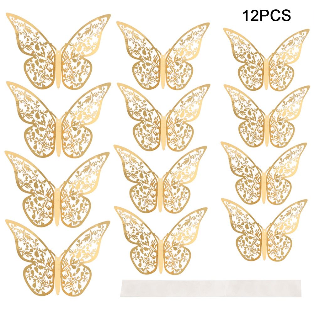 12Pcs 3D Hollow Butterfly Wall Stickers Metal Texture Living Room Bedroom Home view 2