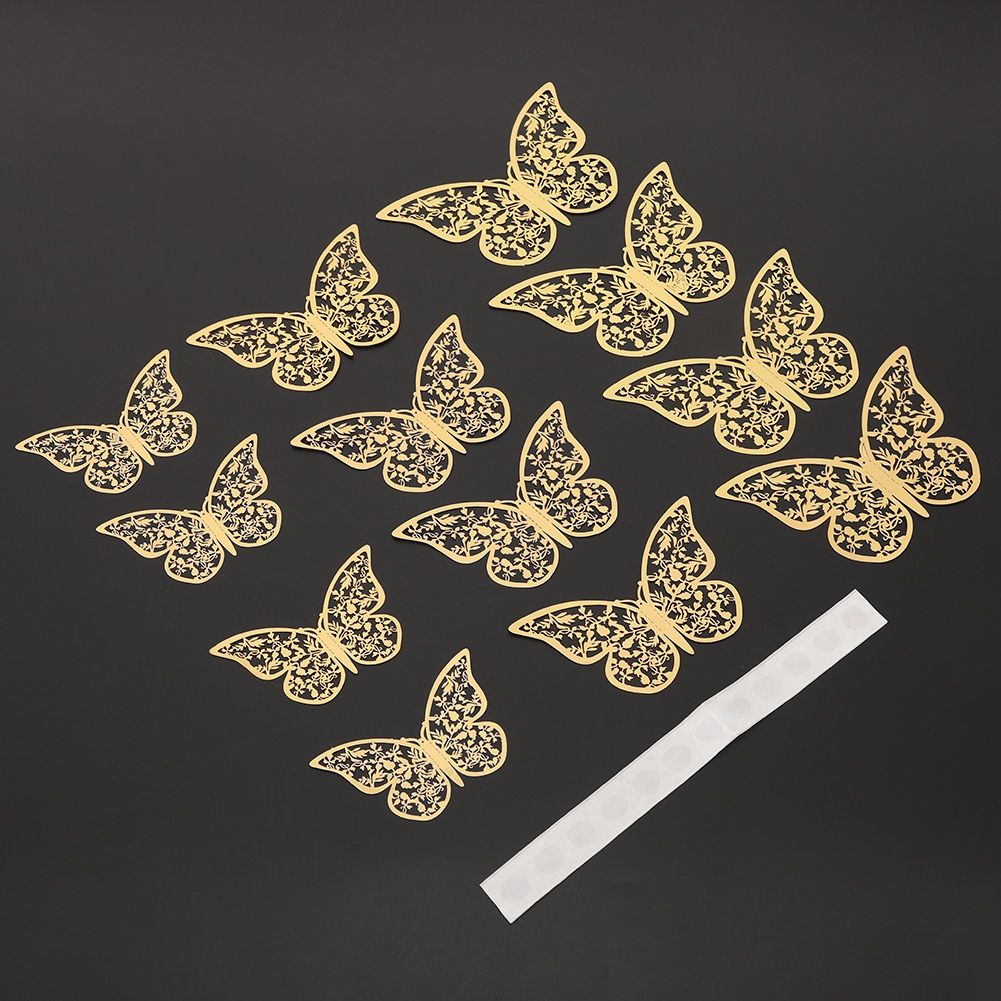 12Pcs 3D Hollow Butterfly Wall Stickers Metal Texture Living Room Bedroom Home view 4